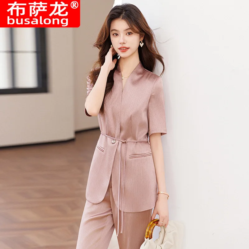 2025New Fashionable Elegant Women's Short Sleeve Professional Suit with Pants Formal Commuting Set Workwear for Women