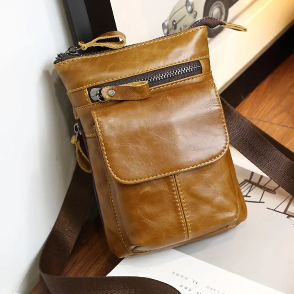 

Men Small Shoulder Messenger Cross body Bag Genuine Leather Vintage Male Real Cowhide Belt Hip Bum Waist Pack Fanny Purse Bag