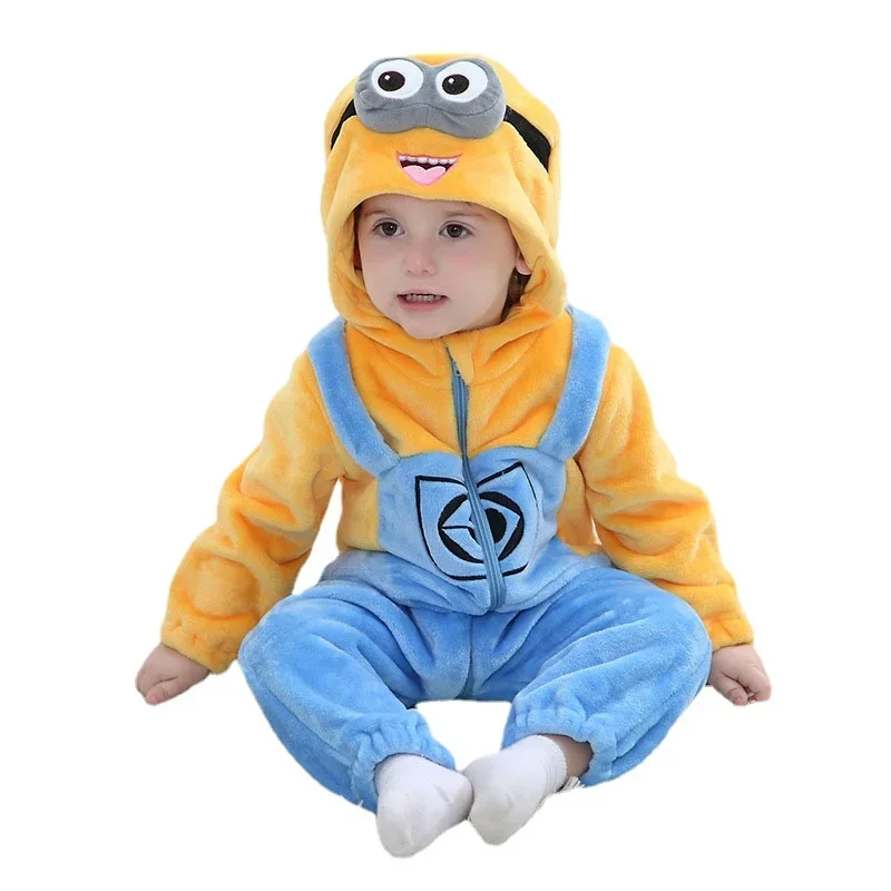 SN66 MINISO Baby Minions Kigurumi Newborn Clothes Rompers Boys Girls Onesie Pajama Winter Warm Kawaii Infant Jumpsuit FestivaW&M