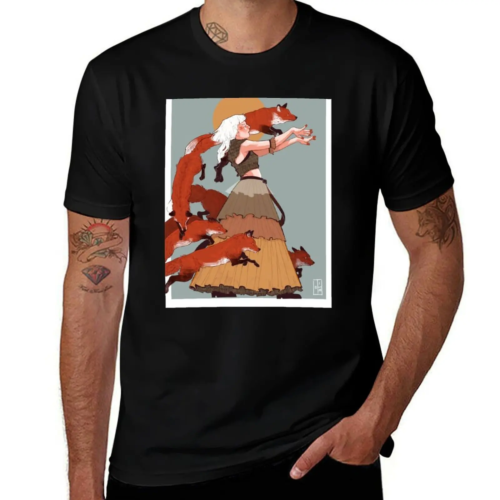 Foxes with Running Scoop Premium the T-Shirt Work Casual Loose Fit T-Shirt