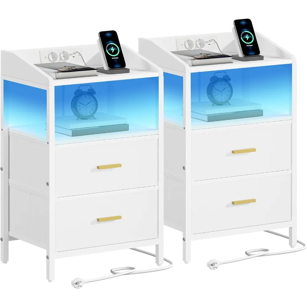 Comodini Set di 2 luci a LED e stazione di ricarica, tavolino moderno con porte USB e prese di corrente, comodini con