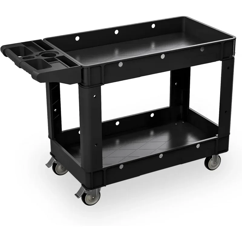 Commercial Grade 2 Shelf Utility Cart with Wheels - Rolling Cart, Heavy Duty Service Push Cart Business Warehouse Offic