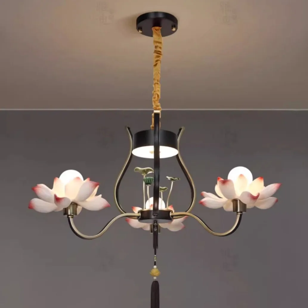 Buddhist hall new Chinese chandelier Chinese style art living room lamp Zen tea room creative lotus
