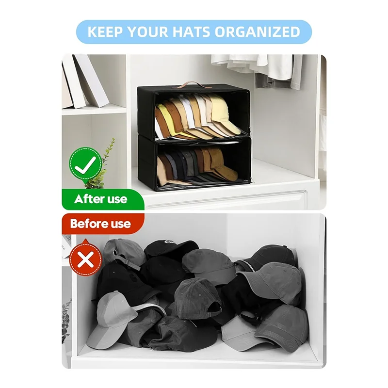 A76X-Front-Opening Hat Organizer(2 Pack) For Baseball Caps- Rigid Stackable Storage Box With Clear Window