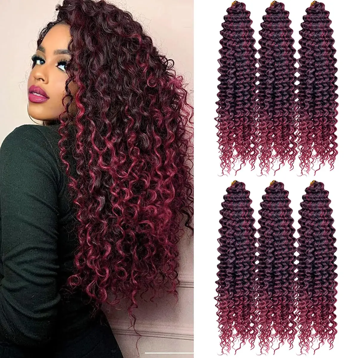 Ocean Wave Ombre intrecciare le estensioni dei capelli 22 28 pollici sintetico Twist Ripple Crochet Deep Wave trecce estensioni dei capelli per le donne