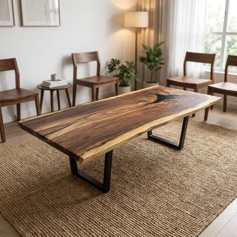 Solid Wood Desktop Natural Sapwood Rain Tree Wooden Table Top for Home Office Furniture