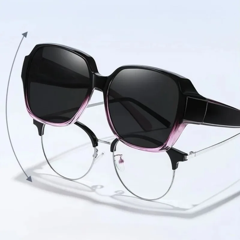 Óculos de Sol Oversized 1/3 Peças, Óculos de Miopia Dobráveis Unissex para Usar Sobre Óculos de Grau, Proteção UV400, Armação Quadrada para Homens e Mulheres