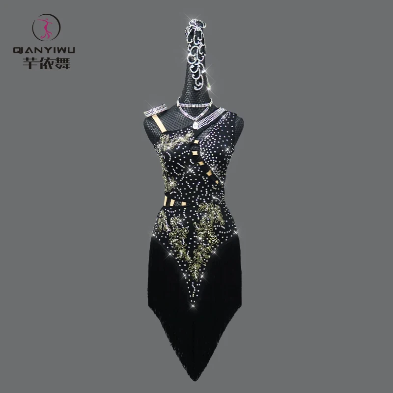 2026 Girls Latin Dance Competition Costume Female Fashion Fringed Dress Womens Evening Stage Ballroom Skirt Match Dancewear