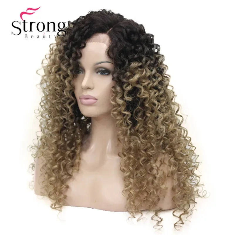 StrongBeauty Long Heat Resistant Blonde Ombre Kinky Curly Lace Front Long Wig Synthetic Lace Wigs