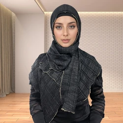 Good Quality Luxury Silver Thread Crepe Plaid Shawl Scarf Polyester Gilt Shiny Headscarf Head Covering Women Hijab Wholesale