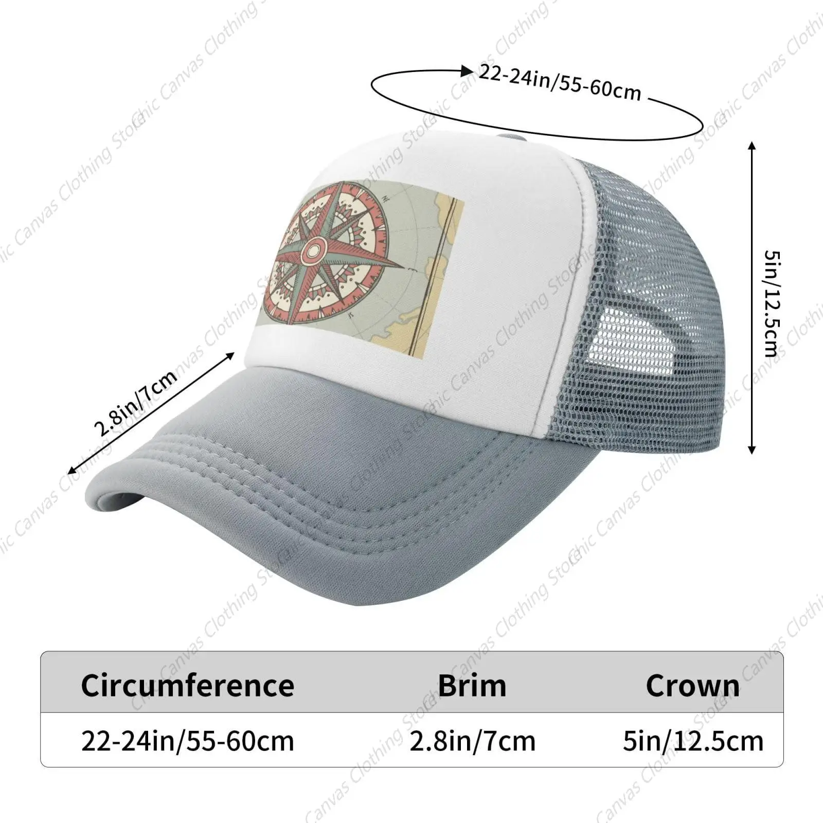 Wind Rose Old Compass Gray Mesh Baseball Cap Adjustable Adult Mesh Hat Comfortable ?Summer Outdoor Sun Hat For Daily Outdoor image 6