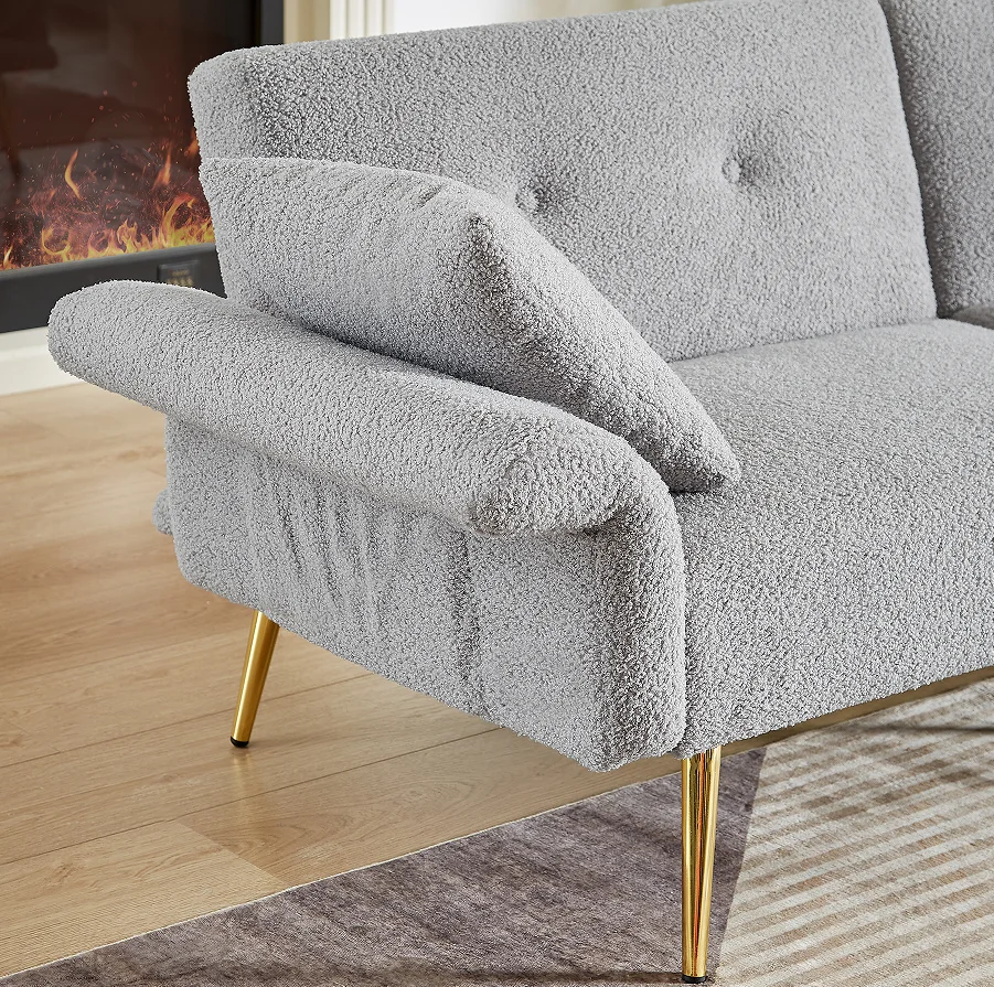 Modern Teddy Upholstered  Loveseat Sofa  Side Pocket Folding Sleeper Sofa Bed Foldable Armrest Square Apartment Hotel