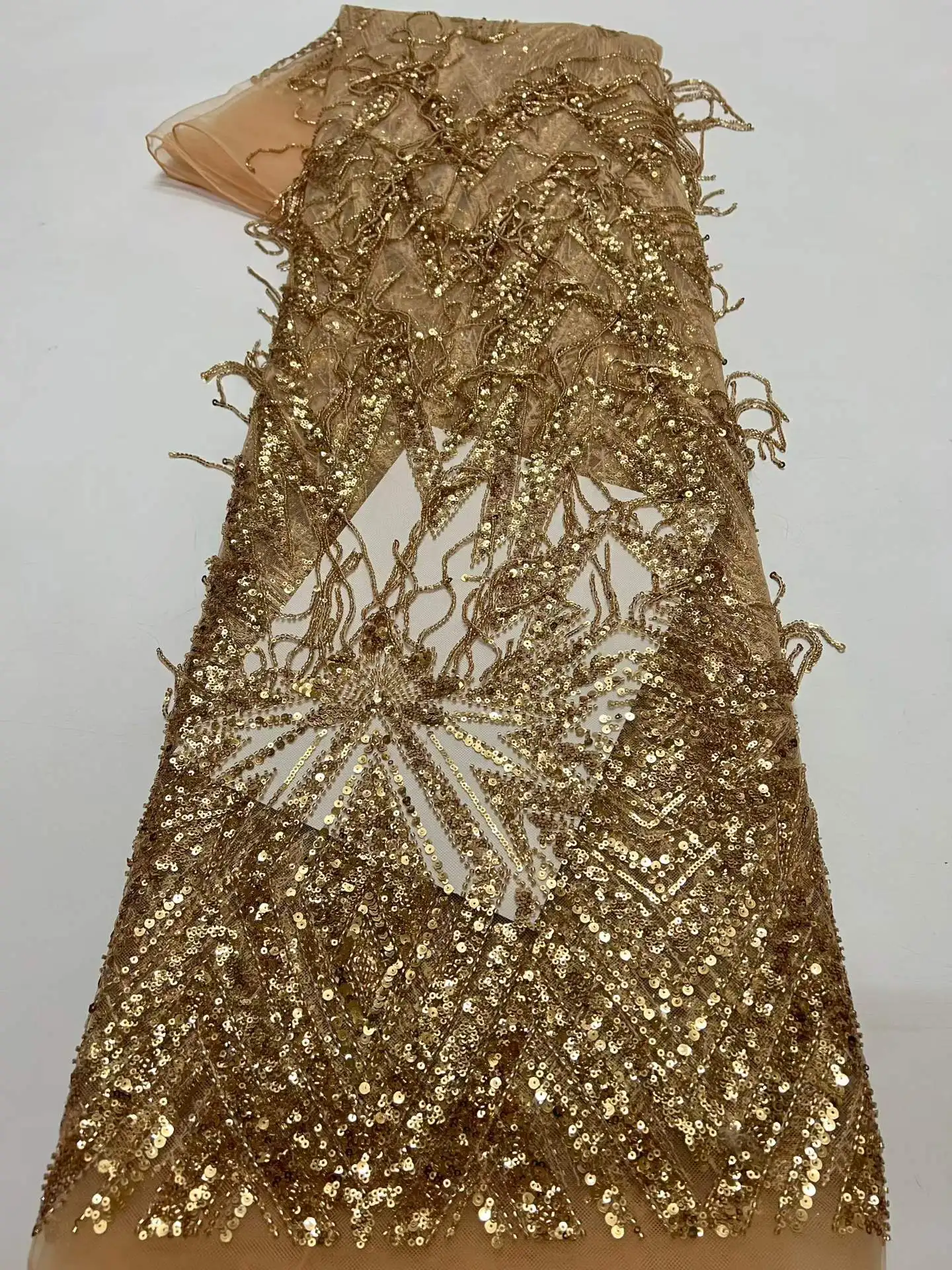 2026 Luxury 3D Tassels Beads Lace Fabric High Quality African Nigerian Sequins French Tulle Fabric Material For Party Dresses