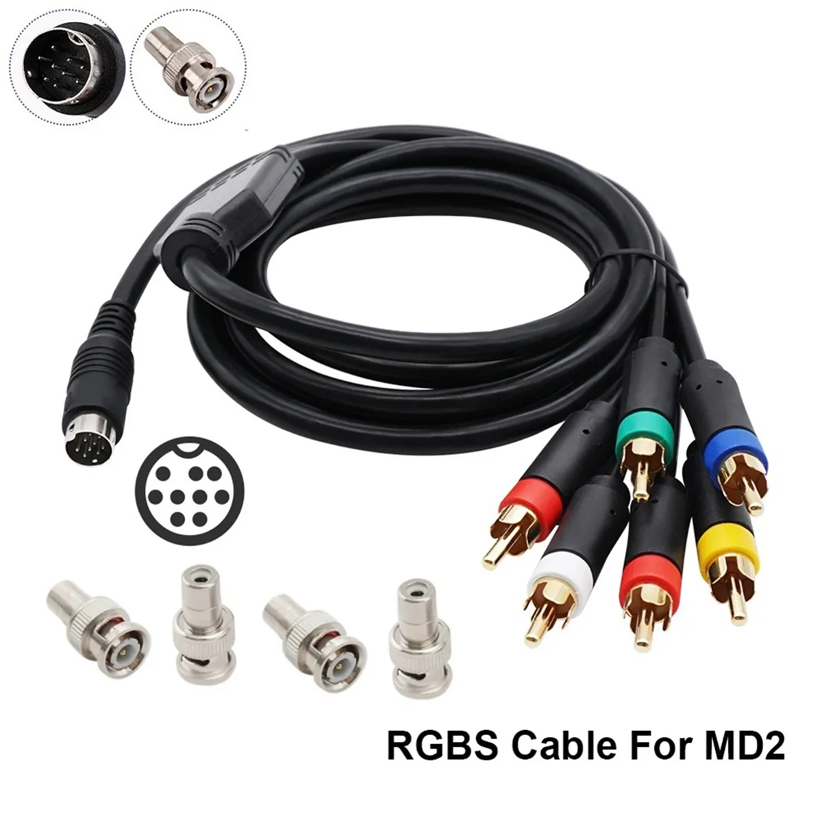 1.8M RGB/RGBS Cable MINI DIN-9Pin Connector Video Consoles for Sega Mega Drive 2 MD2 Game Console with BNC Adapter