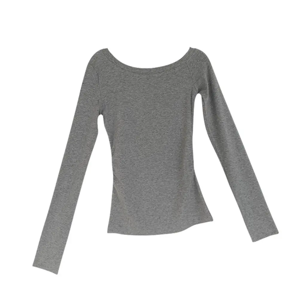

Nantao Woolen Long Sleeve T-Shirt Women's Slim Fit Korean Style Pure Desire Base Shirt Shoulder Exposure Neckline Top