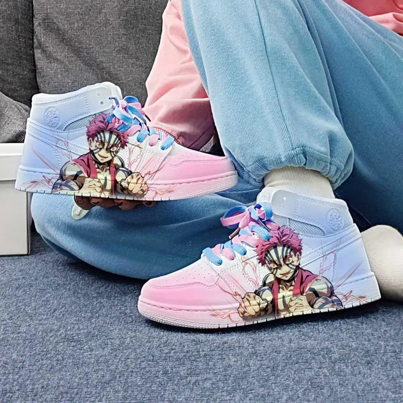 

Demon Slayer Casual Sneakers Graffiti Print Anime Sneakers High-Top Shoes Cartoon Akaza Two-Dimensional Shoes Holiday Gift