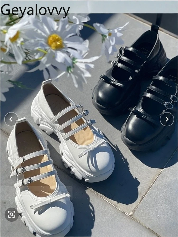 

Новые весенне-осенние женские кроссовки в стиле ретро с бантом на одном ремешке и платформой на толстой подошве, туфли Мэри Джейн в японском стиле для женщин