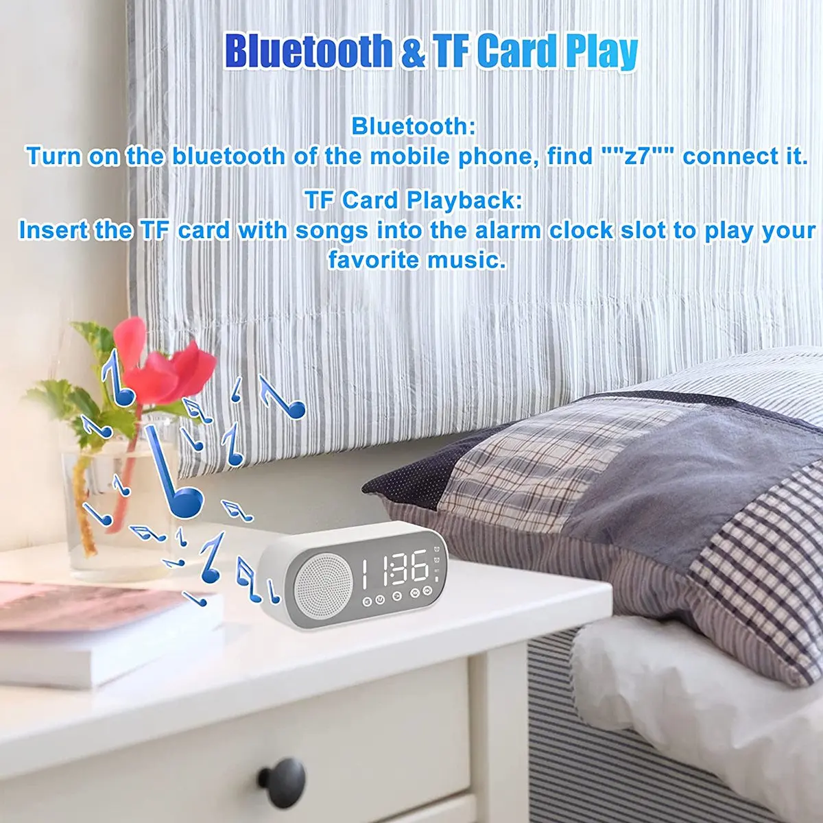 T85C LED Digital Alarm Clock with FM Radio and Bluetooth Speaker, 3 Levels Brightness Diming Mode,Snooze Clocks for Decor