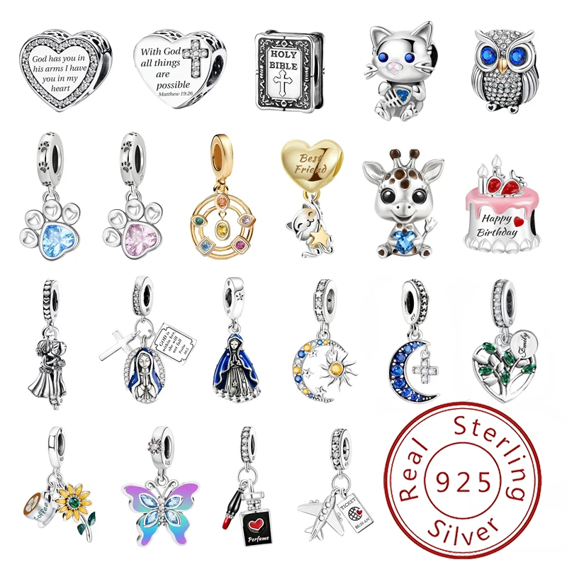 925 Sterling Silver Animal Love Heart Sunflower Cake Diy Charms Beads Fit Make of Bracelets Necklace Fashion Jewelry Gift