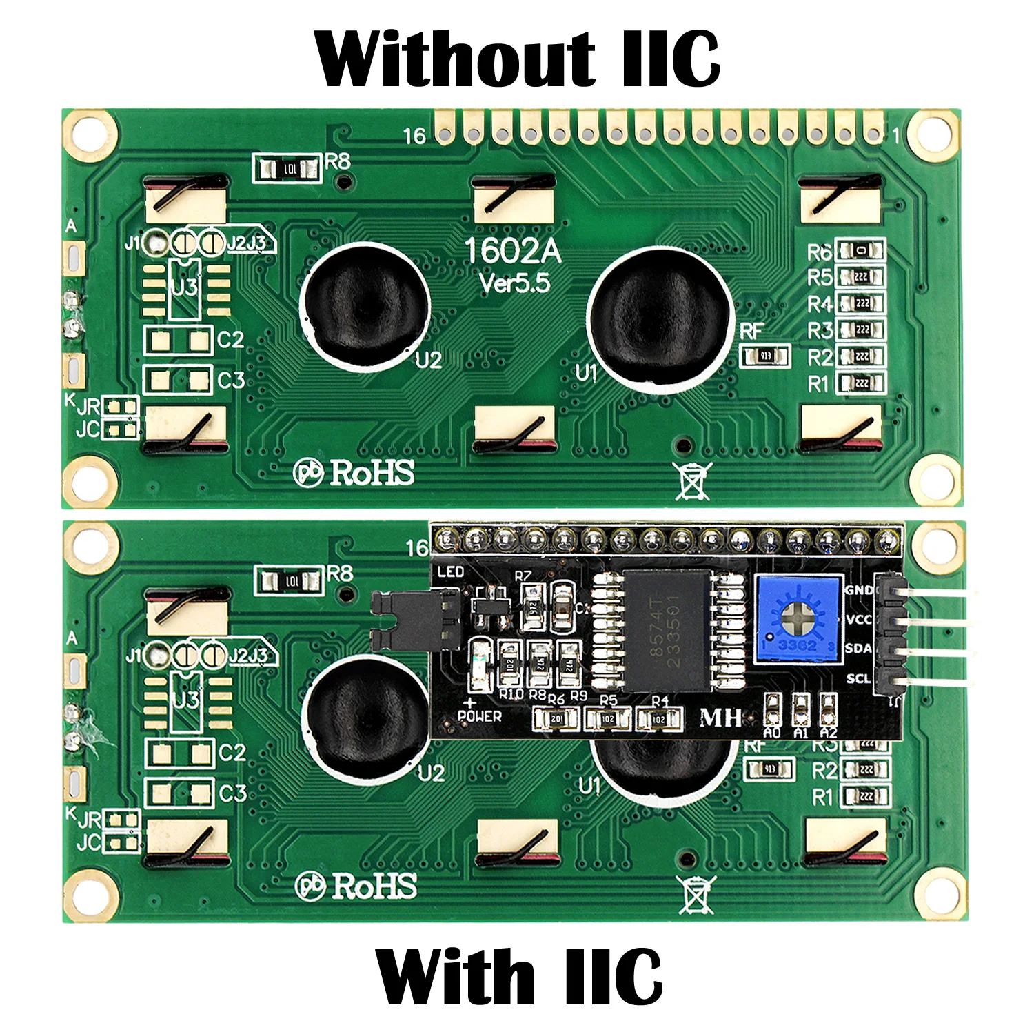 LCD1602 1602 LCD Module 16x2 Character LCD Display PCF8574T PCF8574 IIC I2C Interface 5V Blue / Yellow Green Screen for Arduino