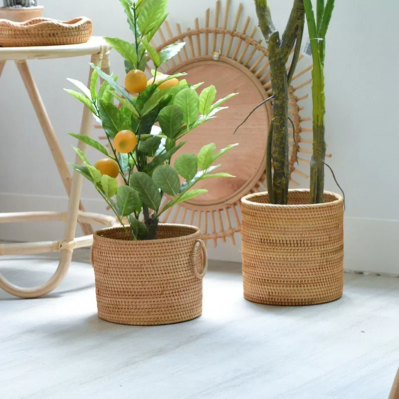Japanese style, Vietnamese autumn rattan weaving, storage,hand-woven basket, round solid wood box