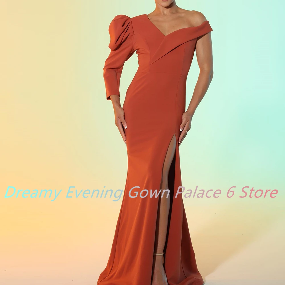 Customized Sexy Jersey A-Line Side Slit Off the Shoulder Evening Dress High Quality Floor Length Long Sleeves Custom Made