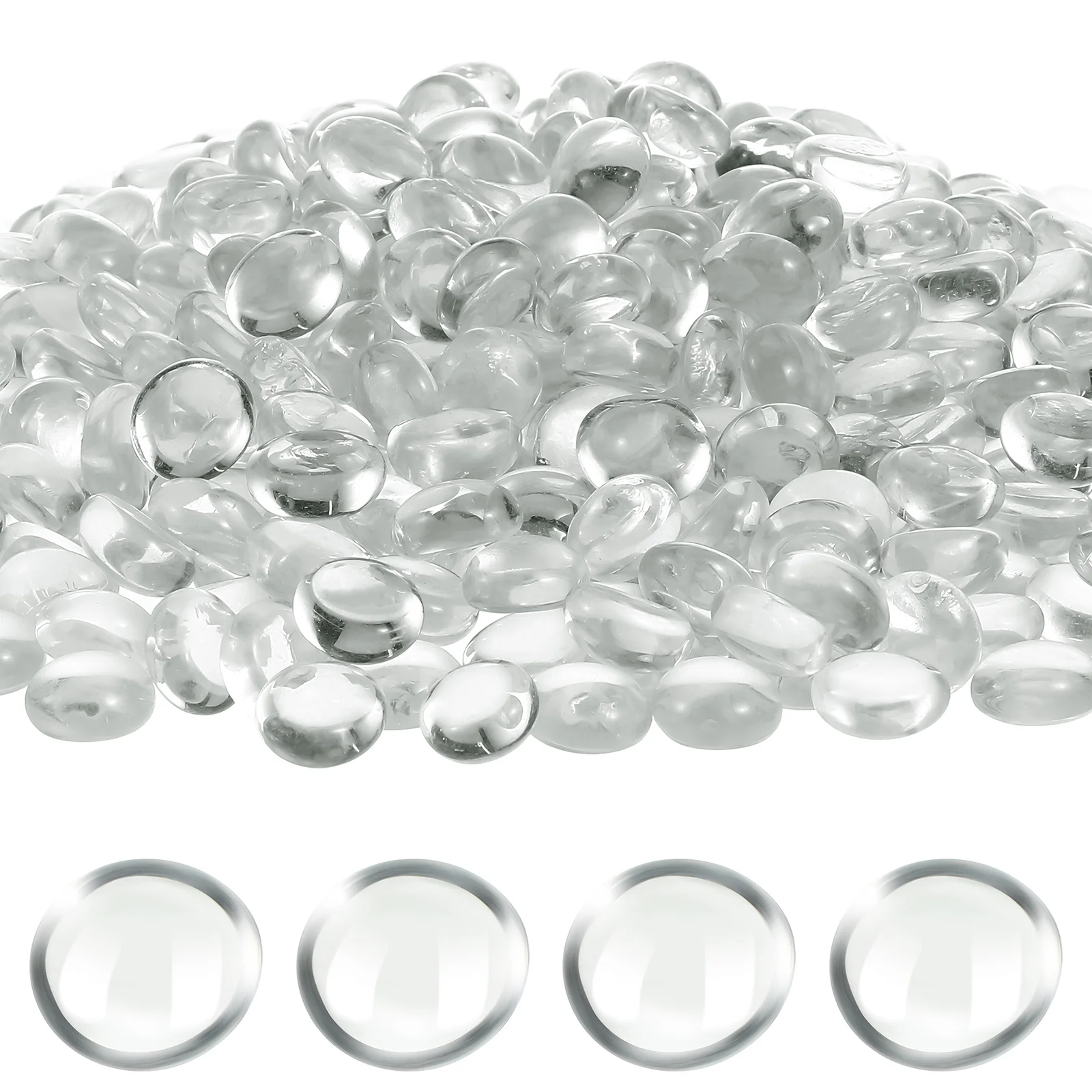 1パック透明ガラス玉、透明で滑らかなフラットデザイン、花瓶の詰め物、水槽の装飾、長持ちするフラットガラス玉