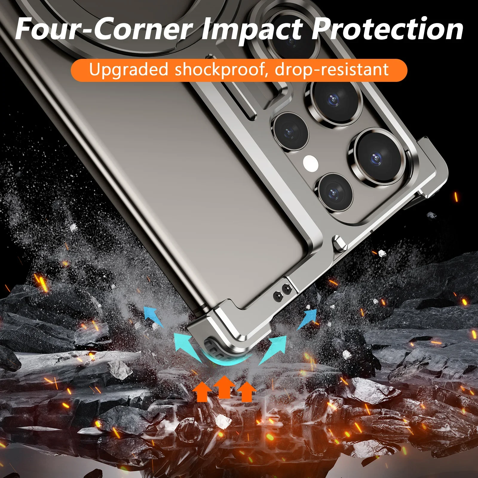 Oatsbasf Magnetic Phone Case for Samsung Galaxy S24 Galaxy S24+ Galaxy S24 Ultra Metal Phone Bumper with Finger Ring Holder