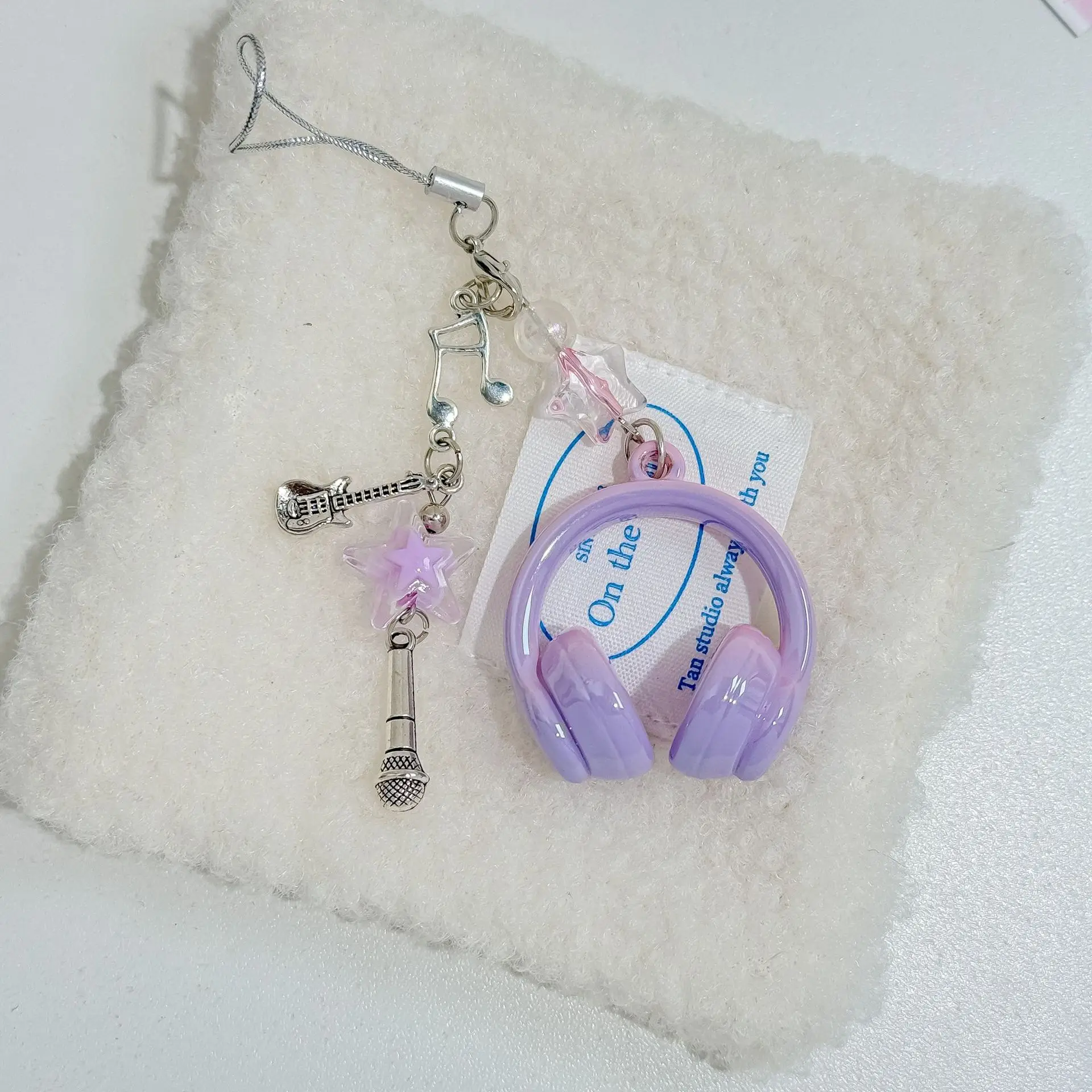 Ins Stil Musik Kopfhörer Perlen Telefon Kette Schlüsselbund Mädchen Y2K Kreative Mini Headset Tasche Anhänger Schlüsselring Hängen Lanyard Geschenk – Detail 7