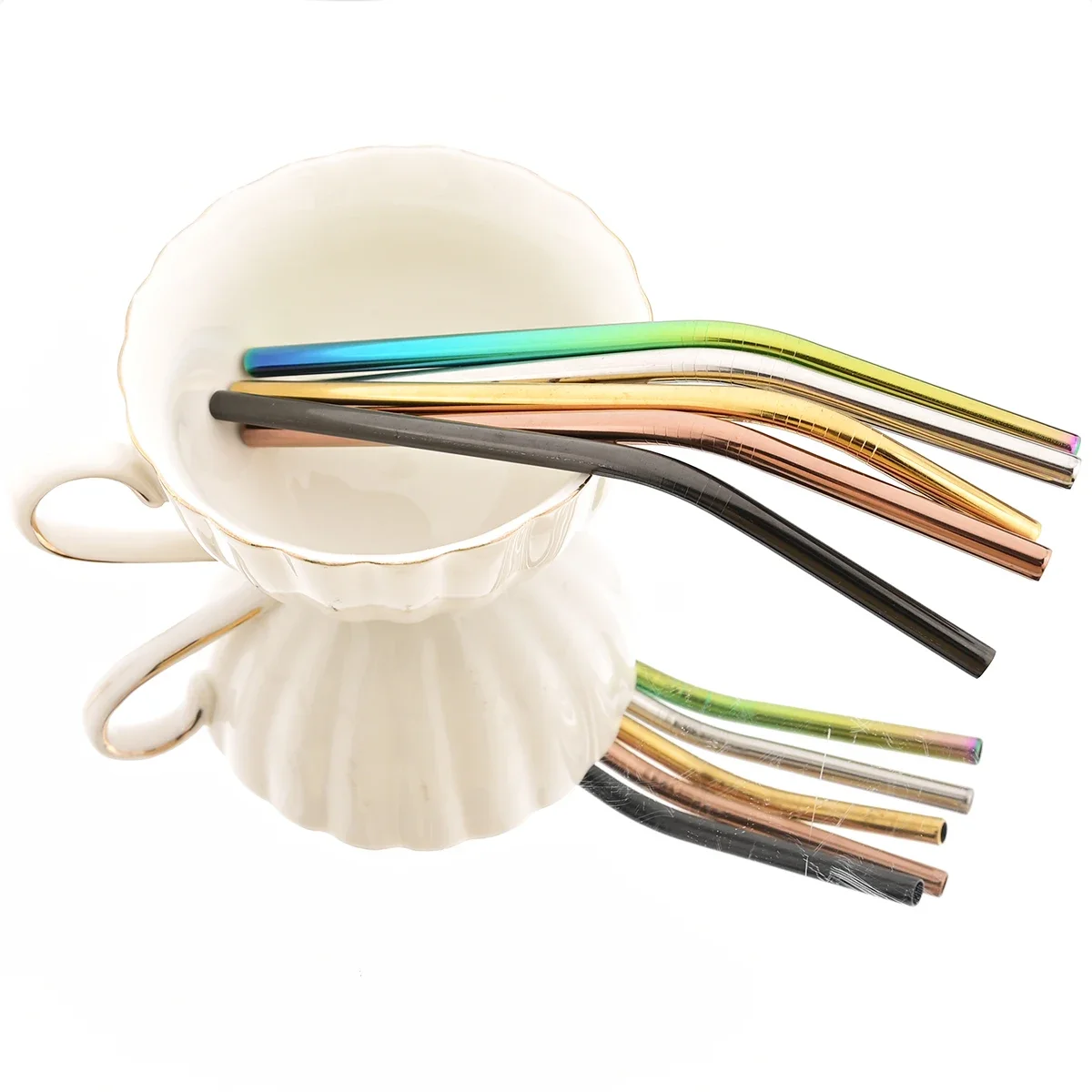 4pcs Reusable Metal Bent Straw Set with Brush Bag 304 Stainless Steel Straw Suitable for Milkshakes Tea Coffee Bar Accessories