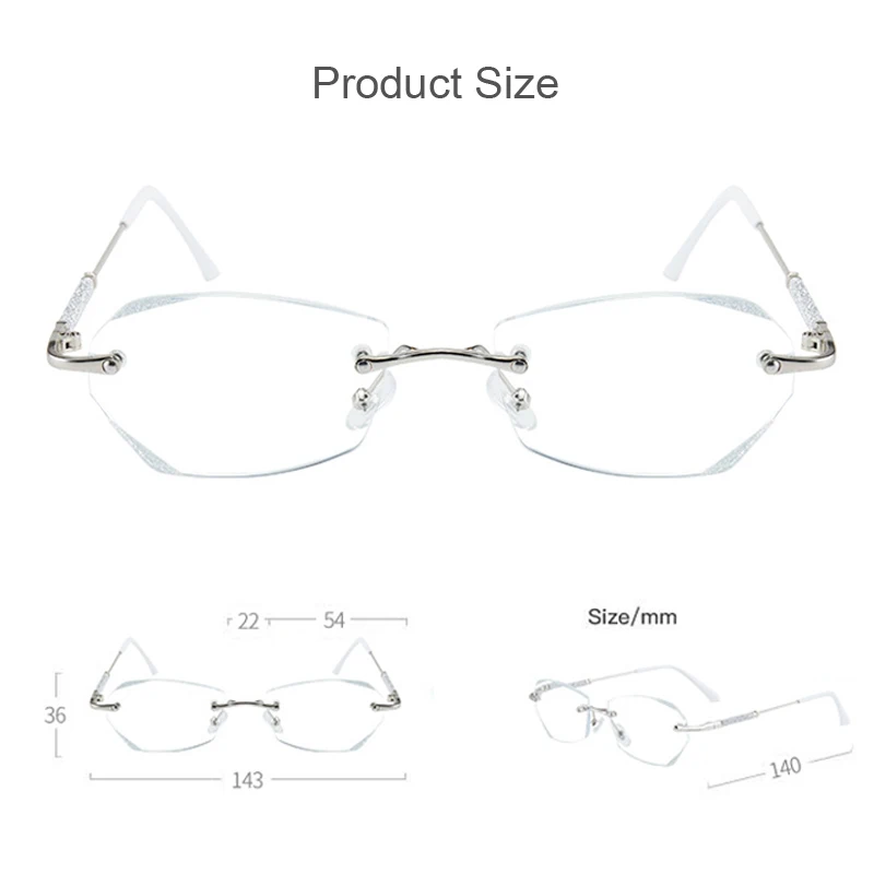 Luxury Diamond Cut Reading Glasses Women Rimless Anti Blue Light Eyeglasses Ladies Plus Prescription Eyewear Diopter 0 To +4.0