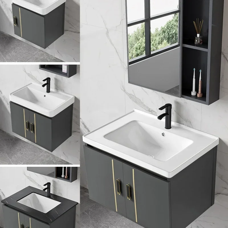 

Space aluminum wash basin bathroom cabinet combination small apartment washbasin modern simple toilet integrated basin washbasin