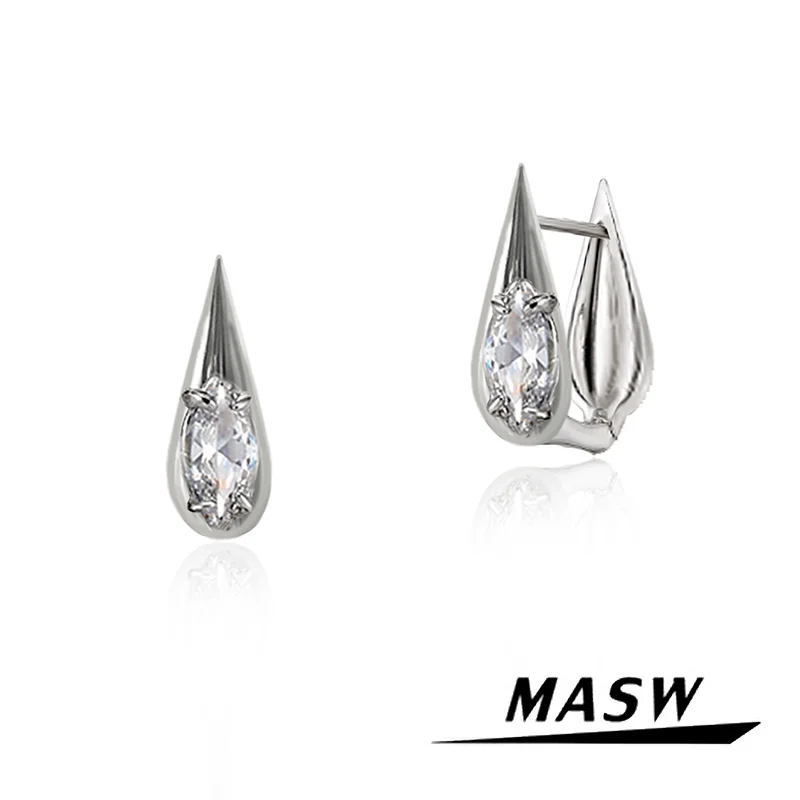 

MASW Original Design Delicate Style Metallic Silver Plated Zircon Buckle Earrings For Women Girl Gift Fashion Jewelry