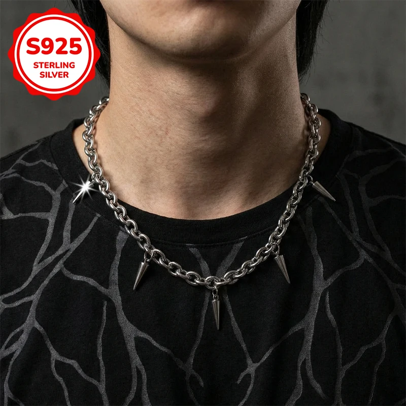 

925 sterling silver retro punk Moon Four-pointed star men's necklace is suitable as a jewelry gift for men