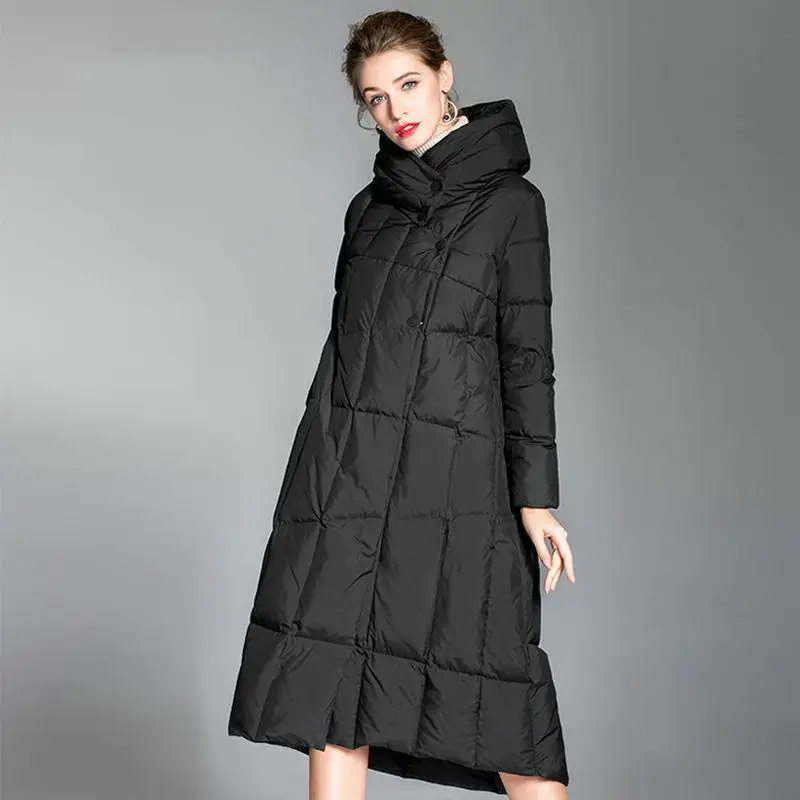 

Женская длинная свободная пуховая куртка Du Feather Coat Ele: повседневная, теплая, легкая, модная верхняя одежда с капюшоном