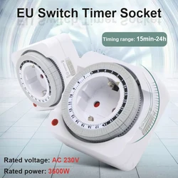 15Min-24H Mechanical Timer Socket EU Intelligent Timer Switch for Home Appliances Light Cycle Timer Socket Indoor Auto Power Off