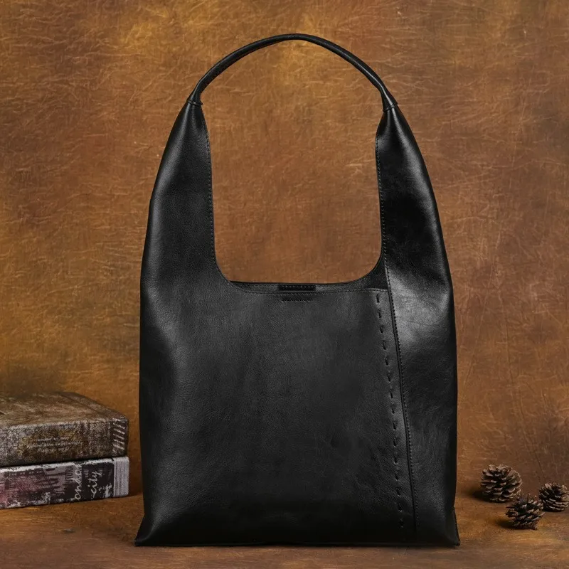 Johnature 2024 nuova borsa ad alta capacità borse a tracolla a secchiello da donna in vera pelle borsa tote casual versatile in vera pelle bovina