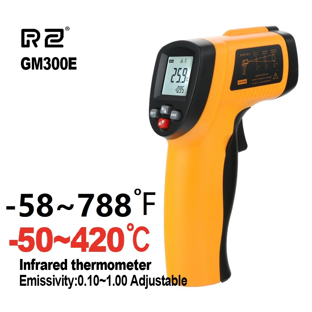 RZ الأشعة تحت الحمراء ميزان الحرارة عدم الاتصال عالية الدقة LCD يده مقياس الحرارة GM300E -50-420 ℃/ -58 -788 ℃ لا أداة الاتصال