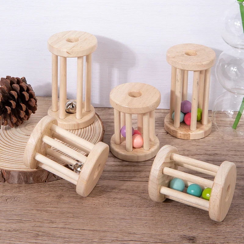 Educação precoce Brinquedo sensorial de madeira para crianças Integração sensorial infantil Brinquedos calmantes para bebês Chocalho de mão mordida, Rolling Cage Bell