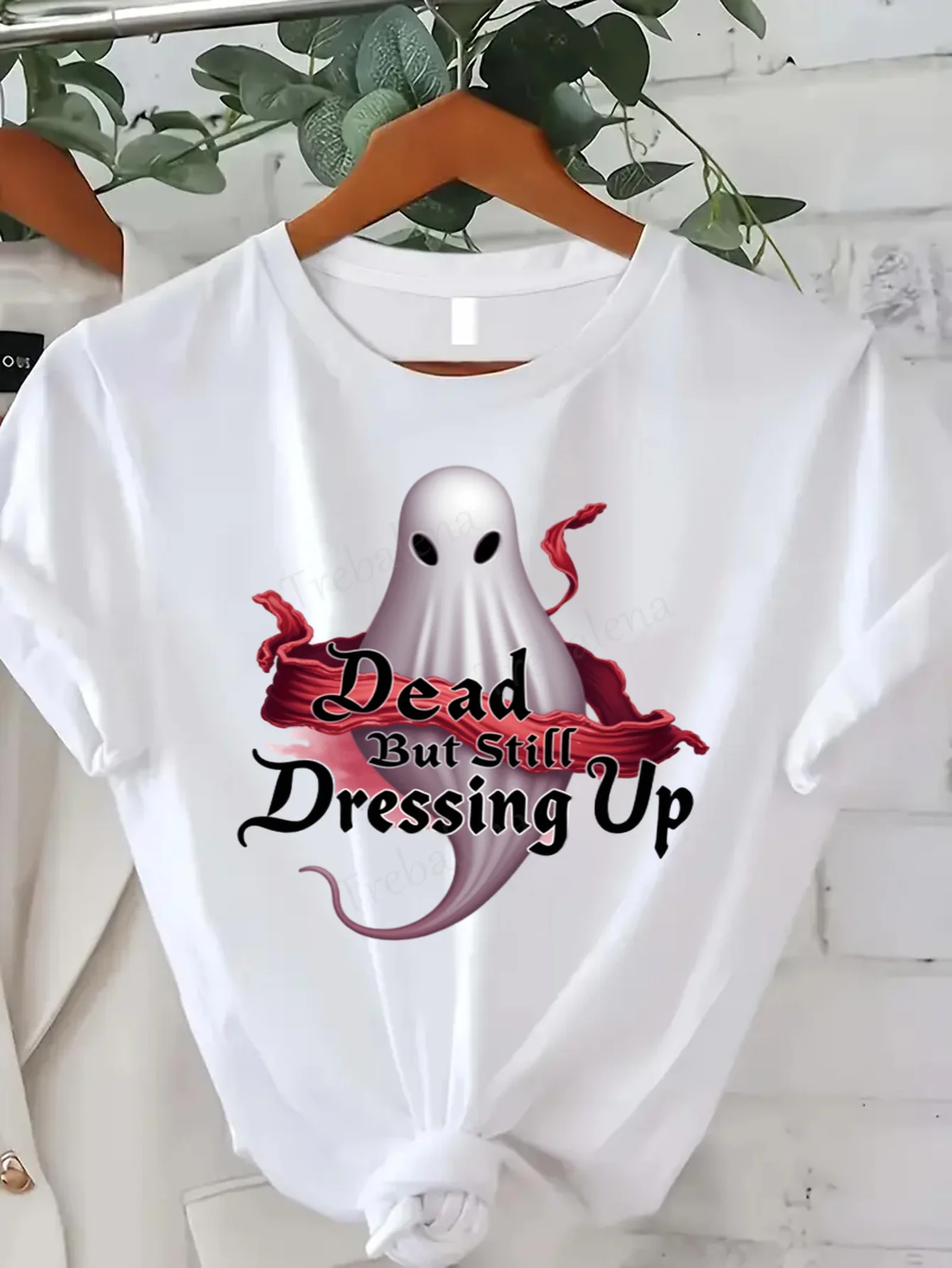 T-shirt girocollo T-shirt fantasma di Halloween da donna Taglie forti Divertente morto ma ancora che si vestono T-shirt a maniche corte Moda Casual Top