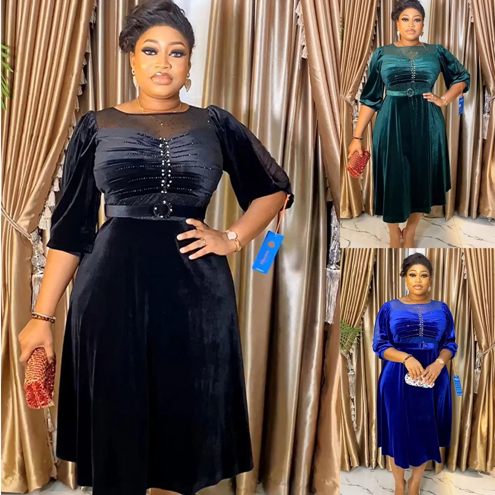 

Elegant African Dresses for Velvet Women Plus Size Turkey Wedding Party Long Dress Dashiki Ankara Outfits Robe Africa Clothing