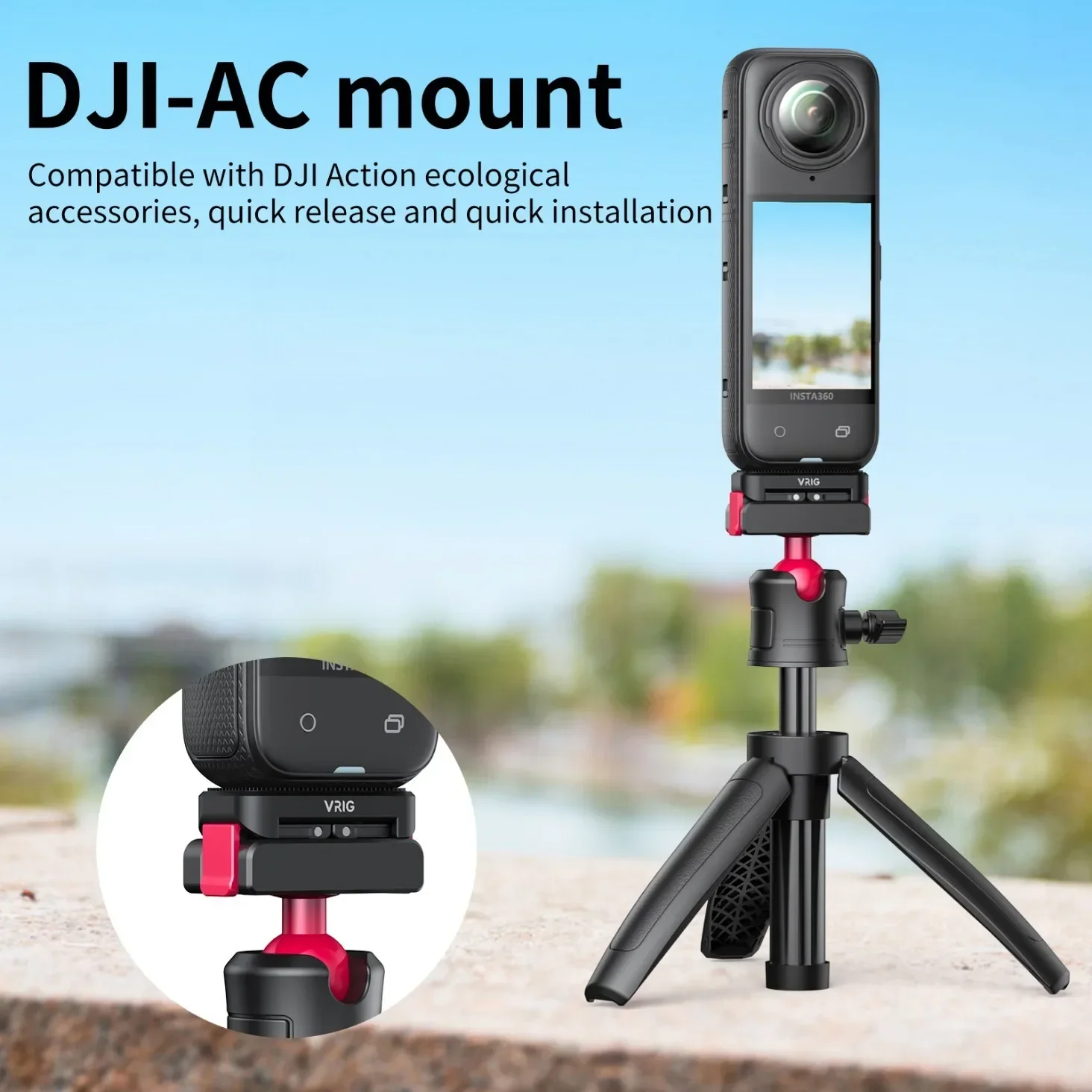 VRIG AC18/ AC19 3-in-1 Magnetic Quick Release Adapter Base Camera Tripod Mount Quick Release Mount Replacement for Insta360 X4