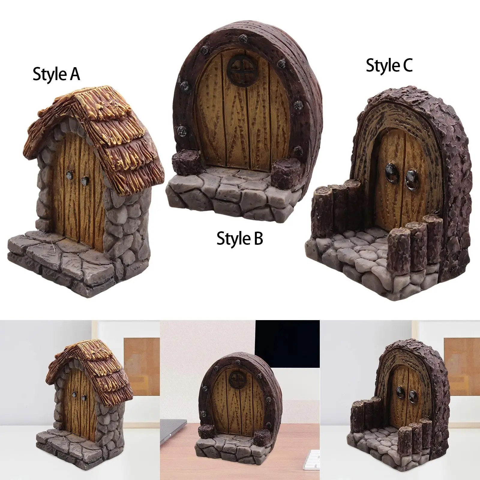 Miniature Garden Door Resin Craft Home Sculpture Outdoor Fairy Door for Patio and Lawn Decor