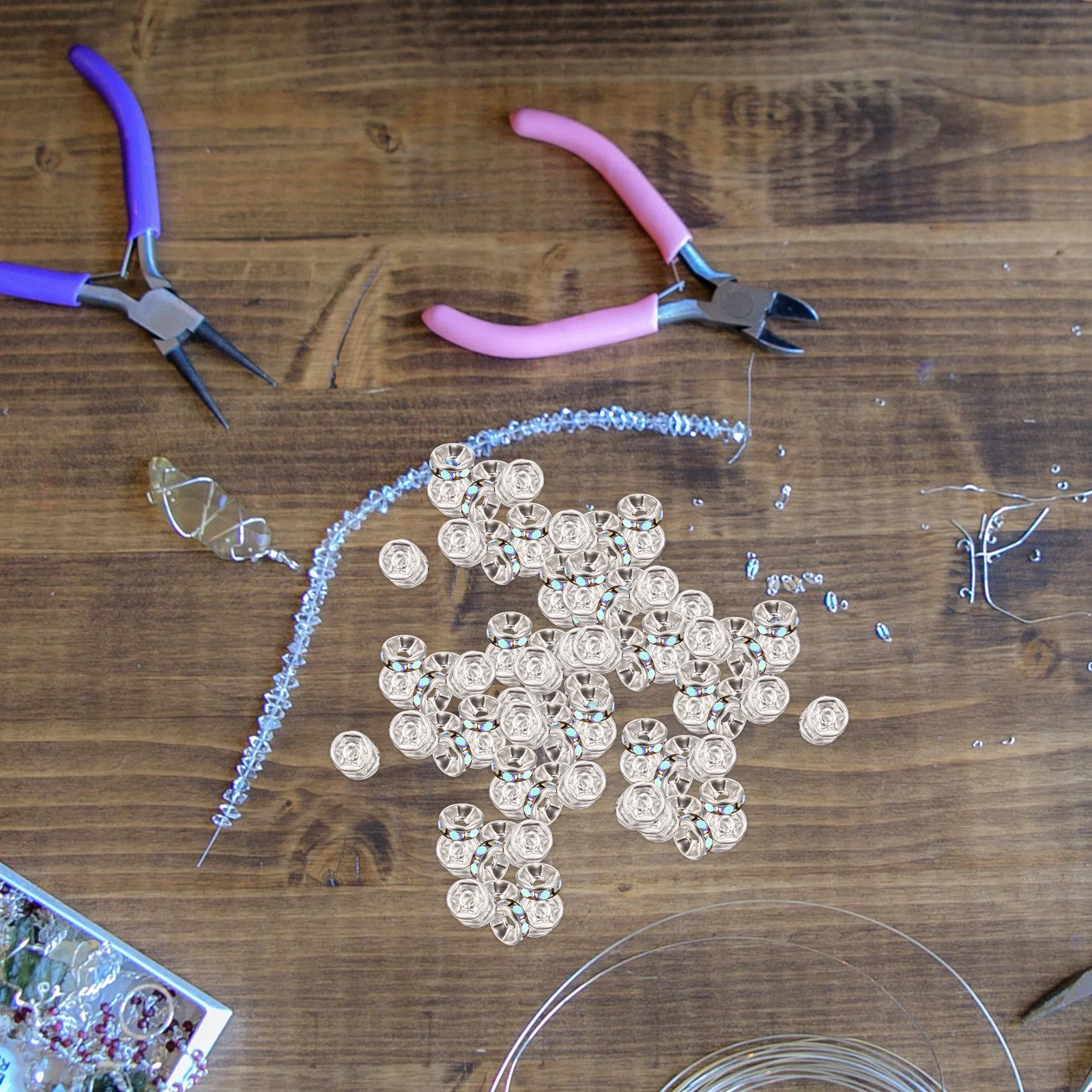 200 pezzi di perline distanziatrici per ruote con strass in lega durevole, leggere, per la creazione di gioielli fai da te, collane, braccialetti, perline sfuse