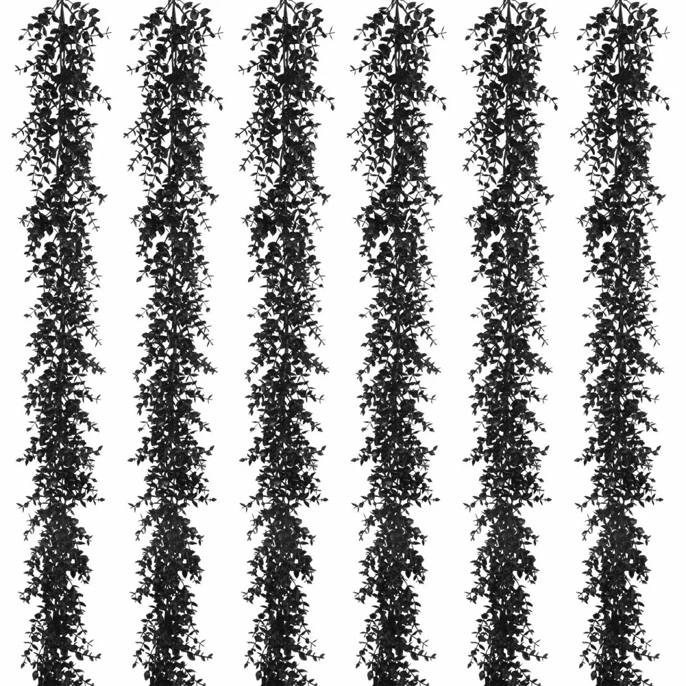 Black Faux Eucalyptus Vine Garland Featuring Soft Fabric Leaves and Waterproof Construction for Year-Round Gothic Seasonal Decor
