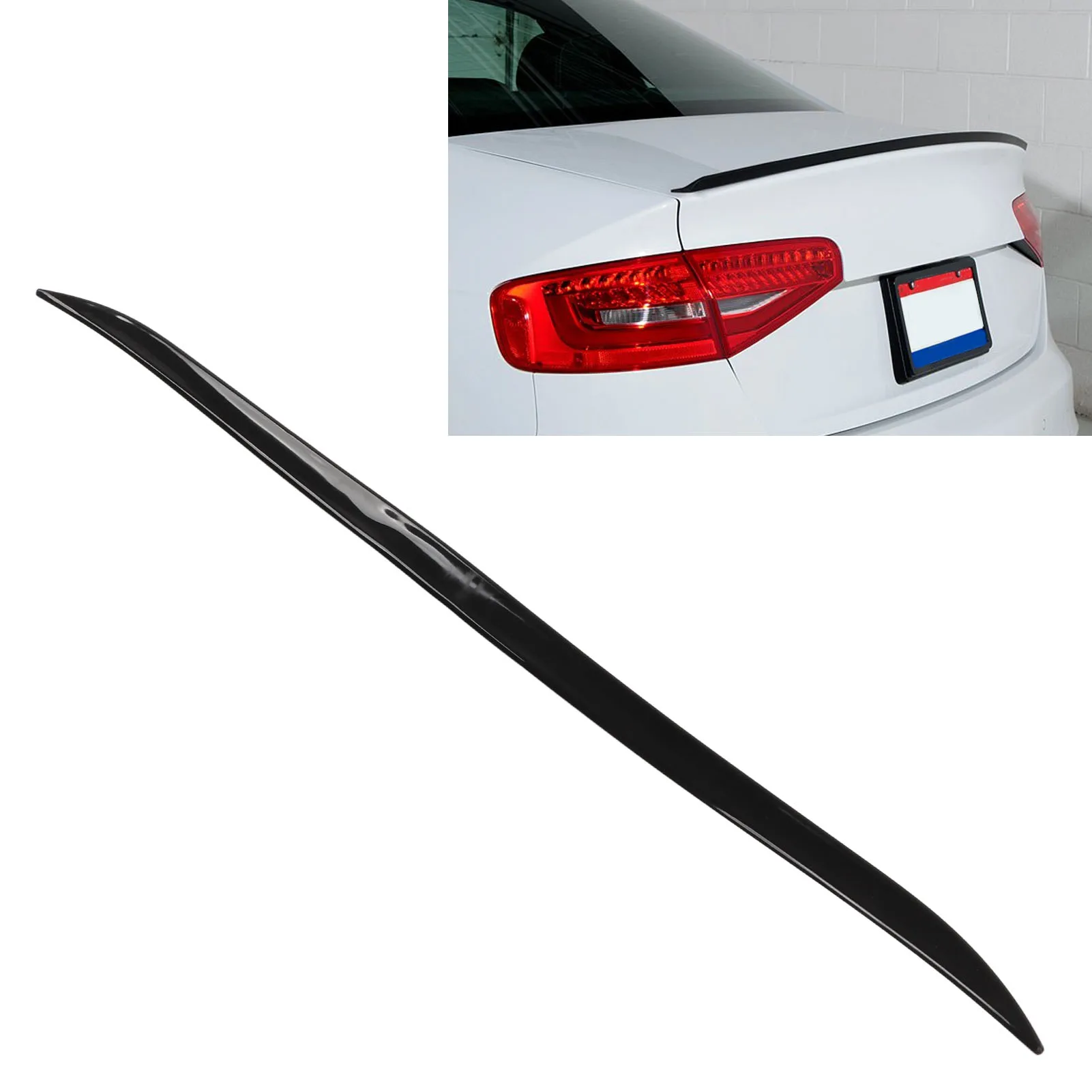 Car Rear Trunk Spoiler Glossy Black Rubber 120x4cm/47.2x1.6in Universal With Double Side Adhesive