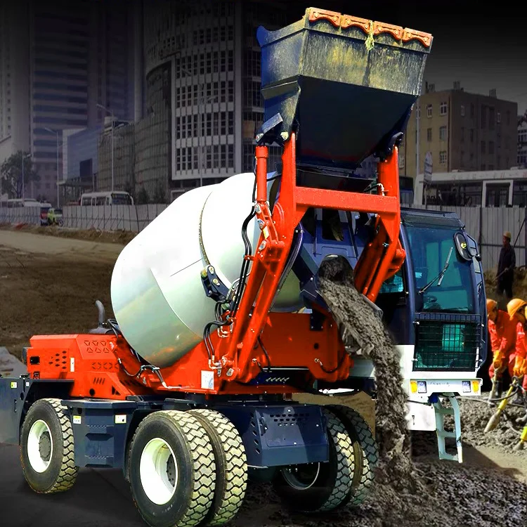 Self Loading Concrete Mixer 4.0m3 Heavy Duty 4x4 Wheel Drive Mobile Concrete Machine With Articulated Chassis For Road Work