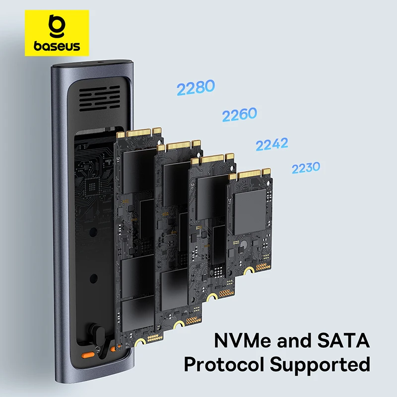 베이스어스 M2 SSD 케이스 M.2 NVMe SATA 고속 USB C 3.2 Gen 2 10Gbps 외장 케이스 어댑터 8TB 저장 확장 데이터 보호 SSD 케이스