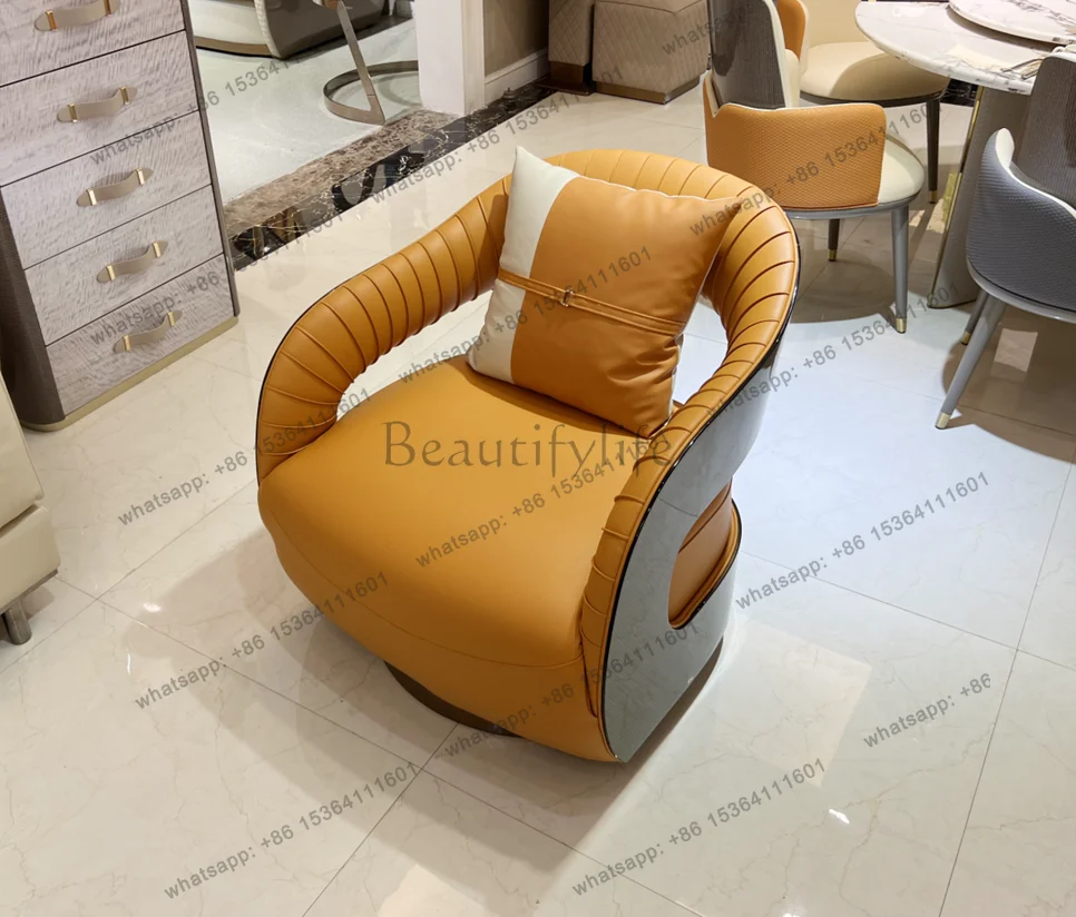Light luxury post-modern simple leather Italian high-end single leisure chair rotation