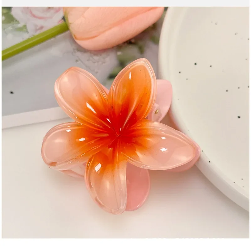 8cm Farbverlauf Ei Blume Haar Krallen Clip Frauen Mädchen süße Acryl Haarnadeln Sommer Strand Hawaii Kopf bedeckung Haarschmuck Sommer